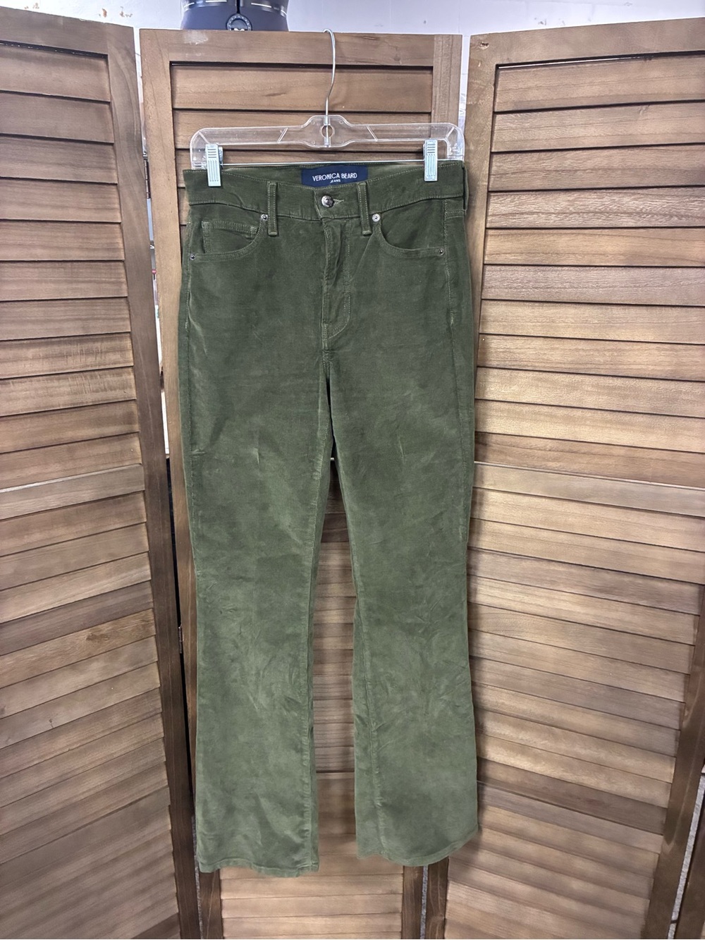 Veronica Beard Corduroy Cameron Bootcut High Rise Jeans in Army Green
